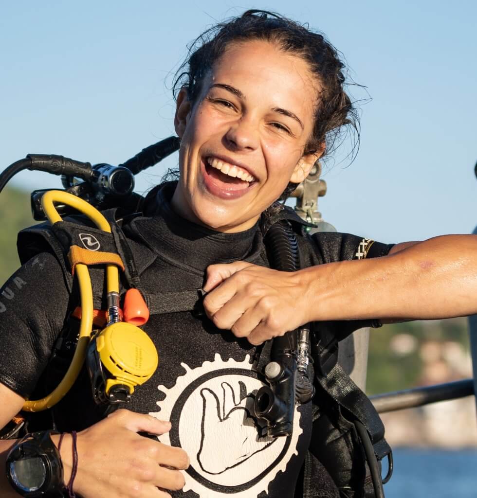 SSI dive student smiling after exiting the water