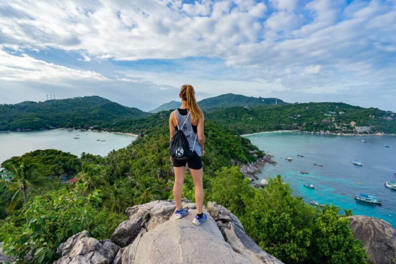 A woman looks out over Koh Tao from the Jon Suwan Viewpoint on the southern end of the island.