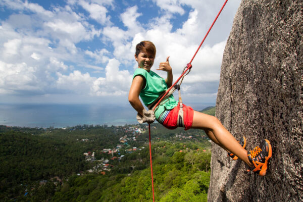 'On The Rocks' abseiling with a view over Koh Tao.
